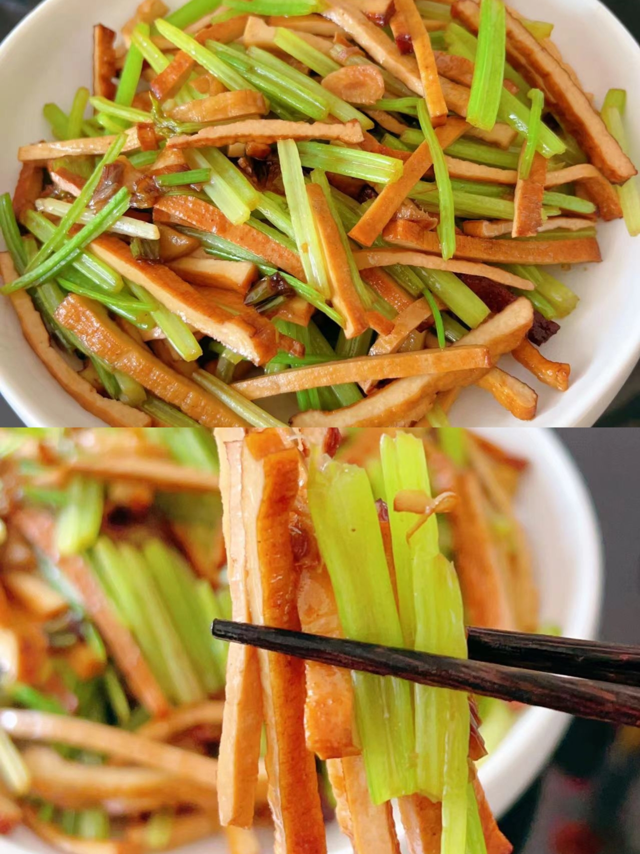 小芹菜炝炒烟熏豆干(减脂瘦身)的做法
