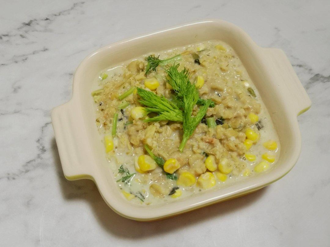 茴香牛奶肉松燕麦粥