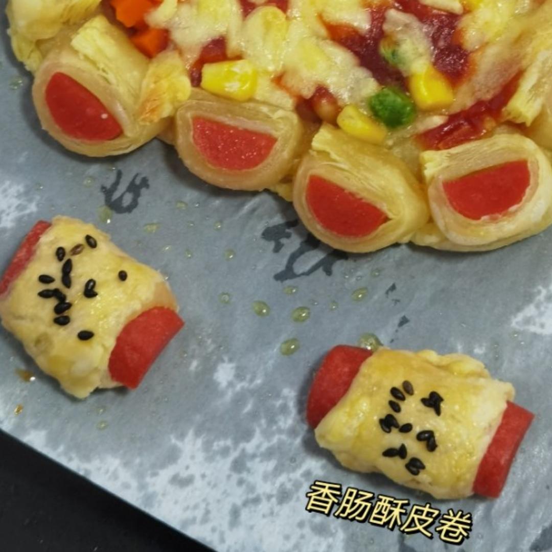 香肠酥皮卷：手抓饼皮还能这样吃，不用和面快速搞定早餐