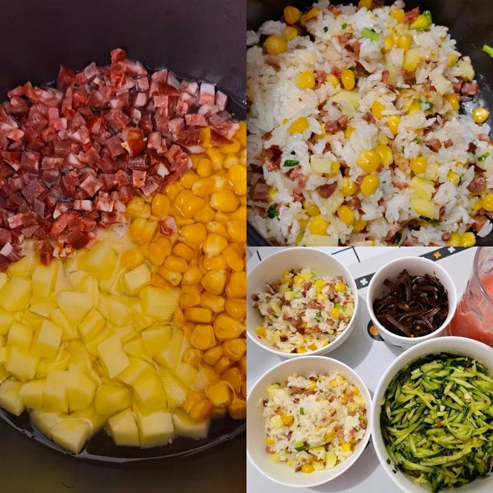 懒人版❗电饭煲土豆腊肠焖饭，好吃到舔盘～