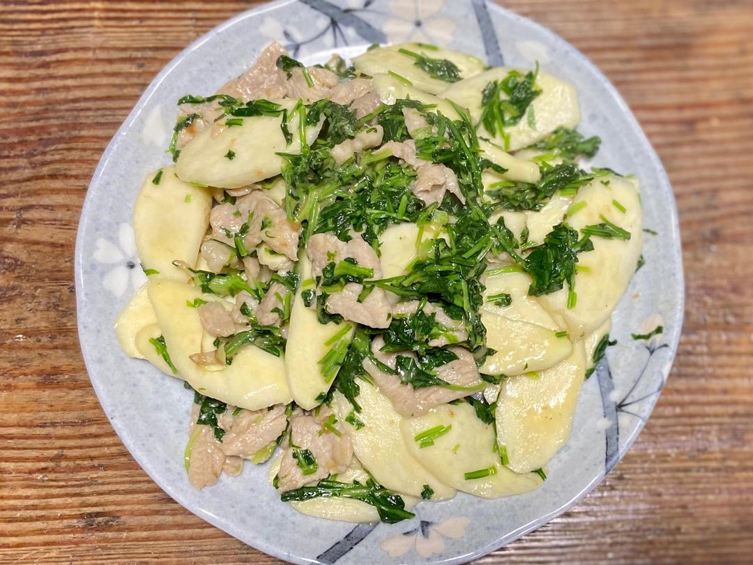 茭白荠菜肉片的做法