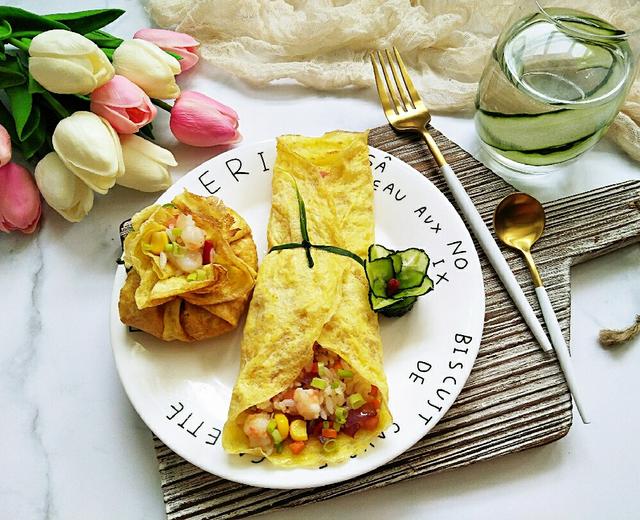 虾仁手卷蛋包饭的做法