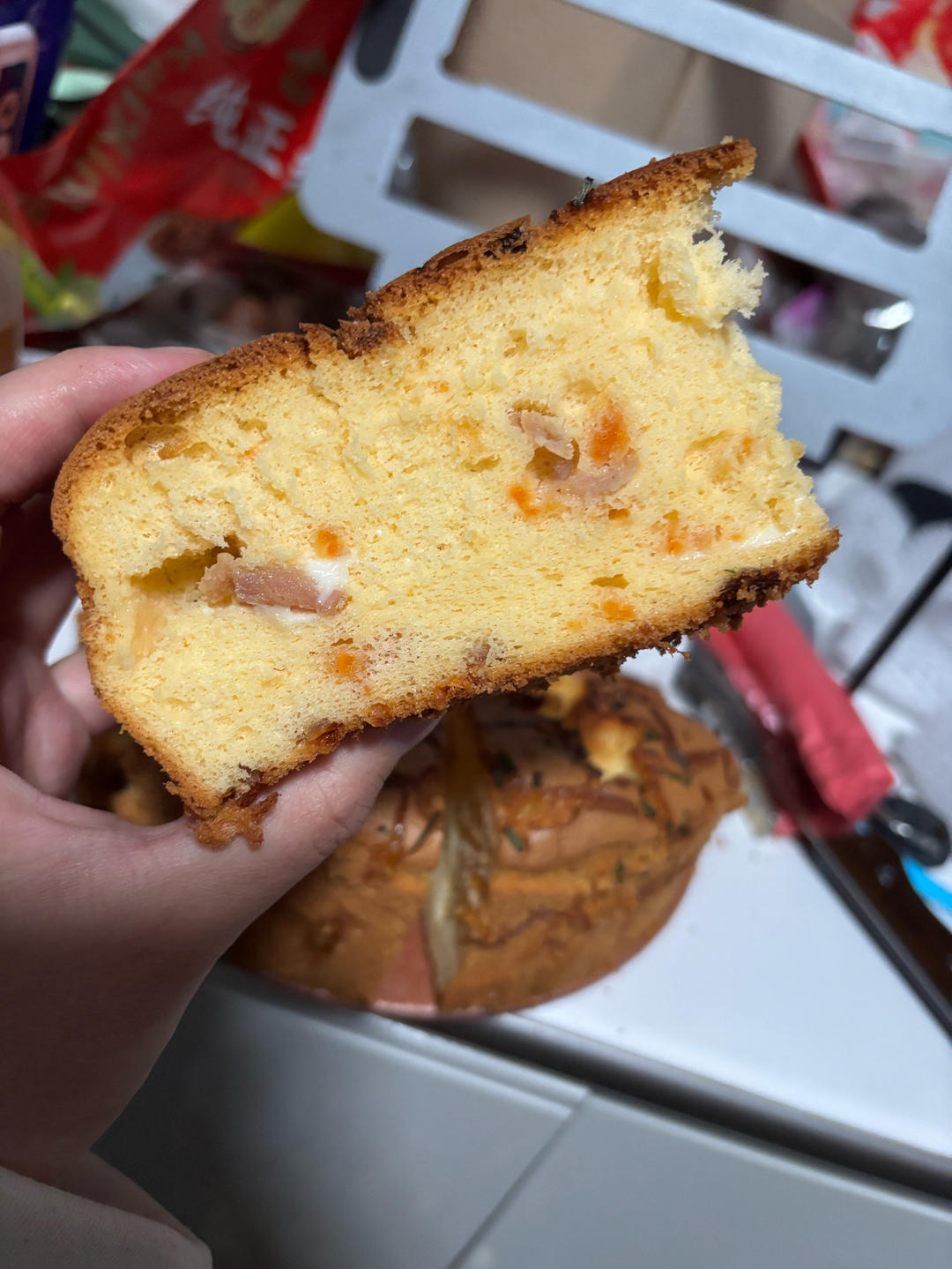 爆浆葱花火腿肉松蛋糕