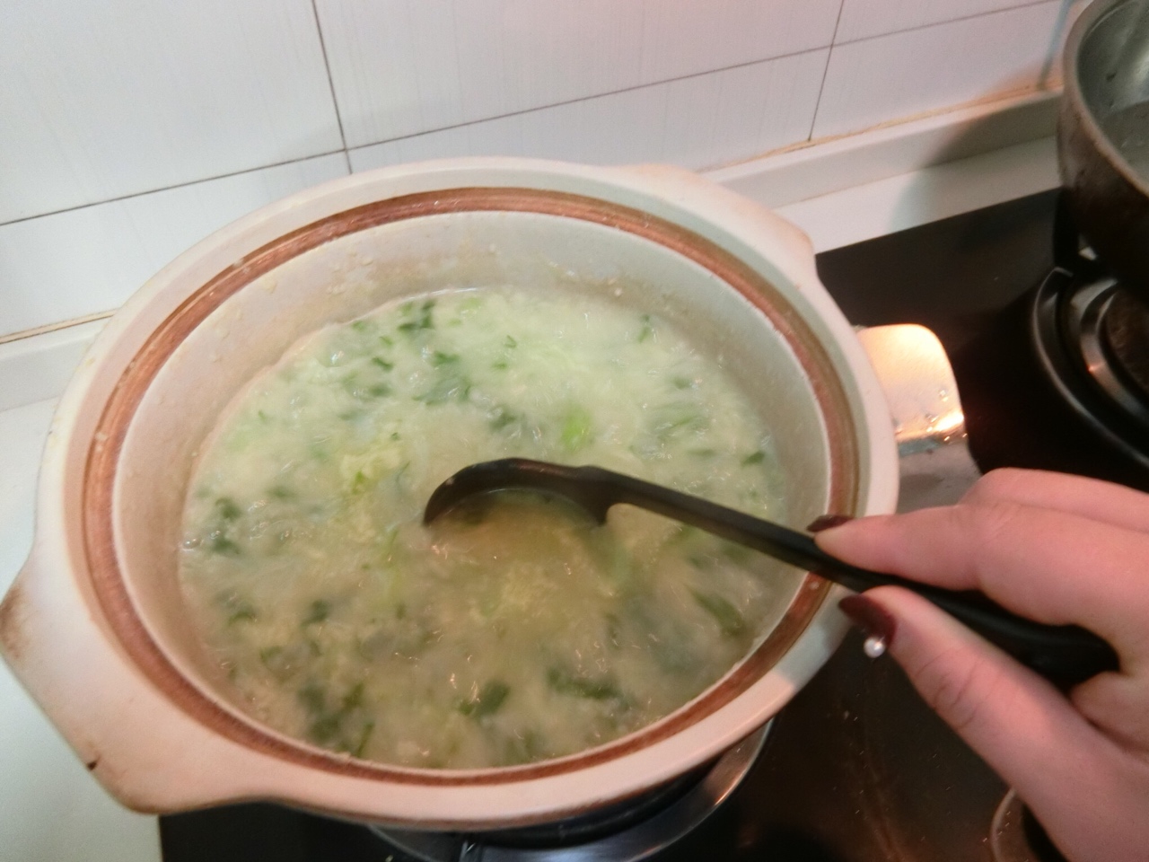 青菜小米粥的做法 步骤3