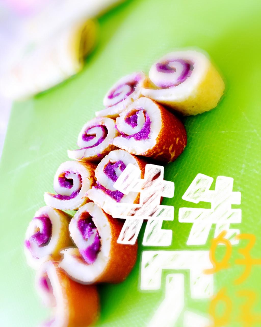 适合10个月以上宝宝手指食物，鸡蛋紫薯卷