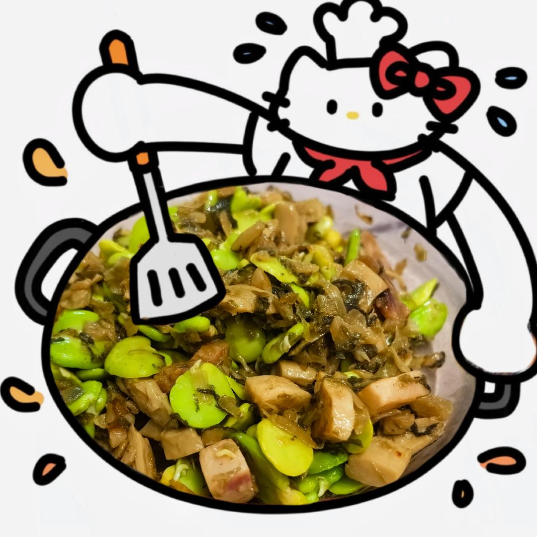 春天的味道，春笋酸菜炒蚕豆，鲜美下饭，巨好吃
