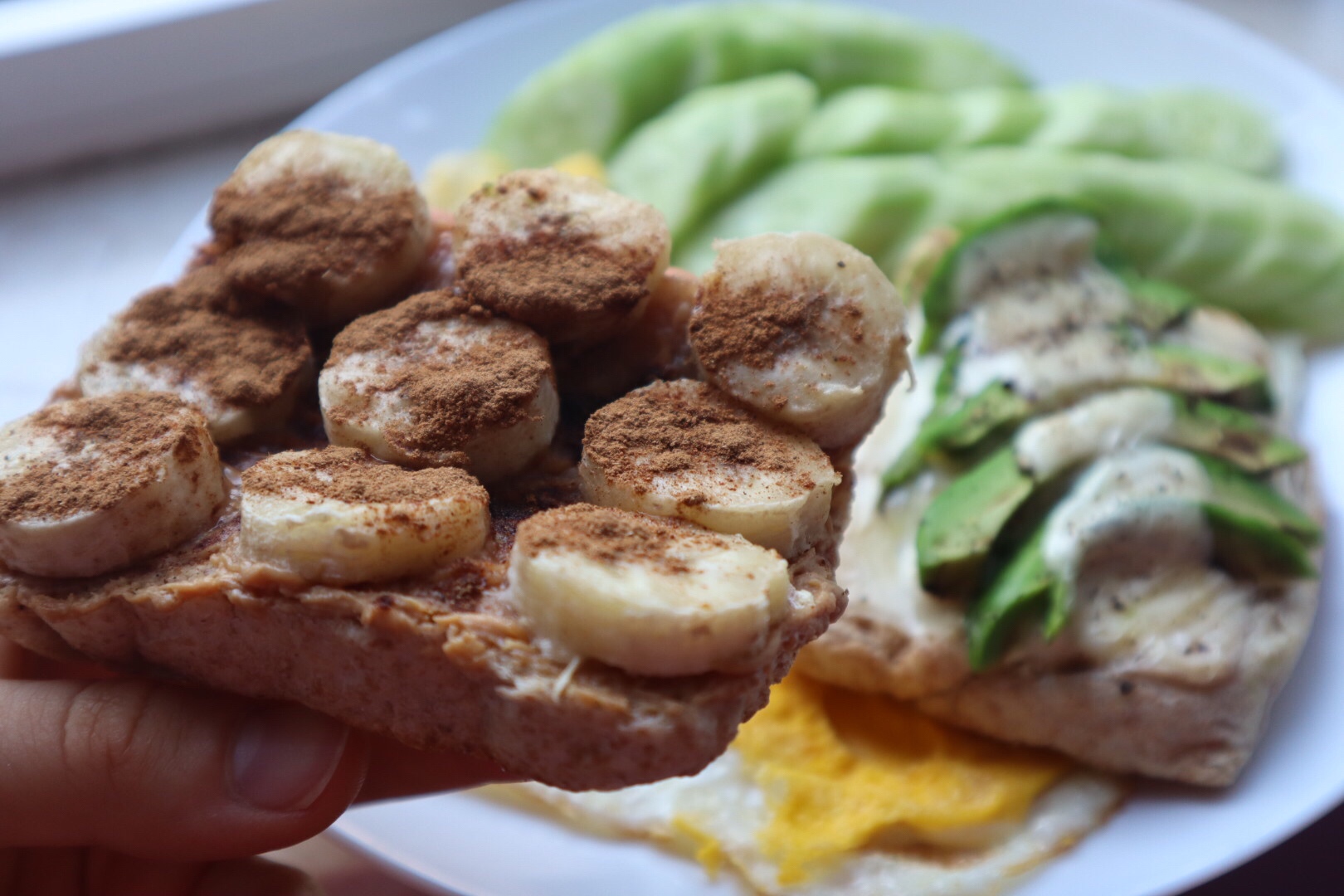 快手夏天健康早餐-香蕉肉桂花生酱开放三明治（减脂增肌okk）
