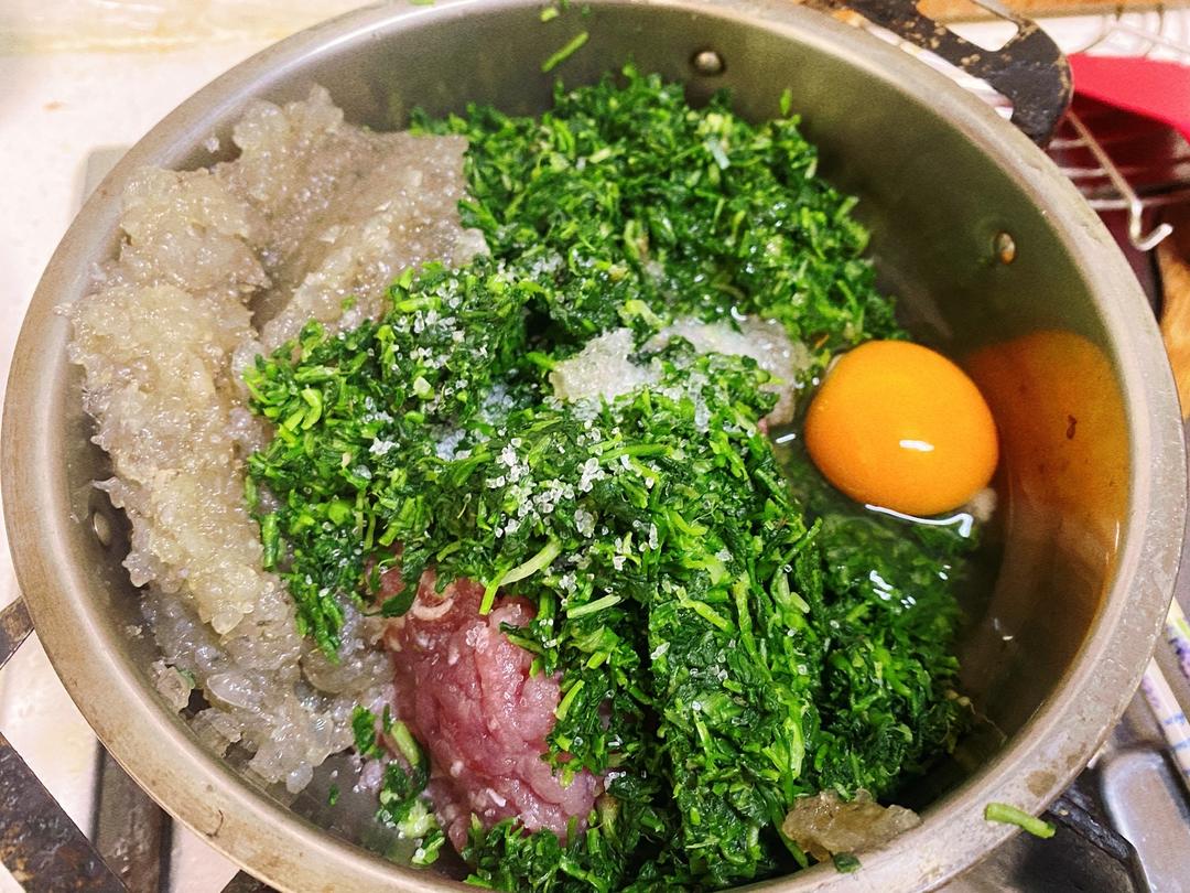 荠菜鲜虾馄饨陷+虾壳汤底