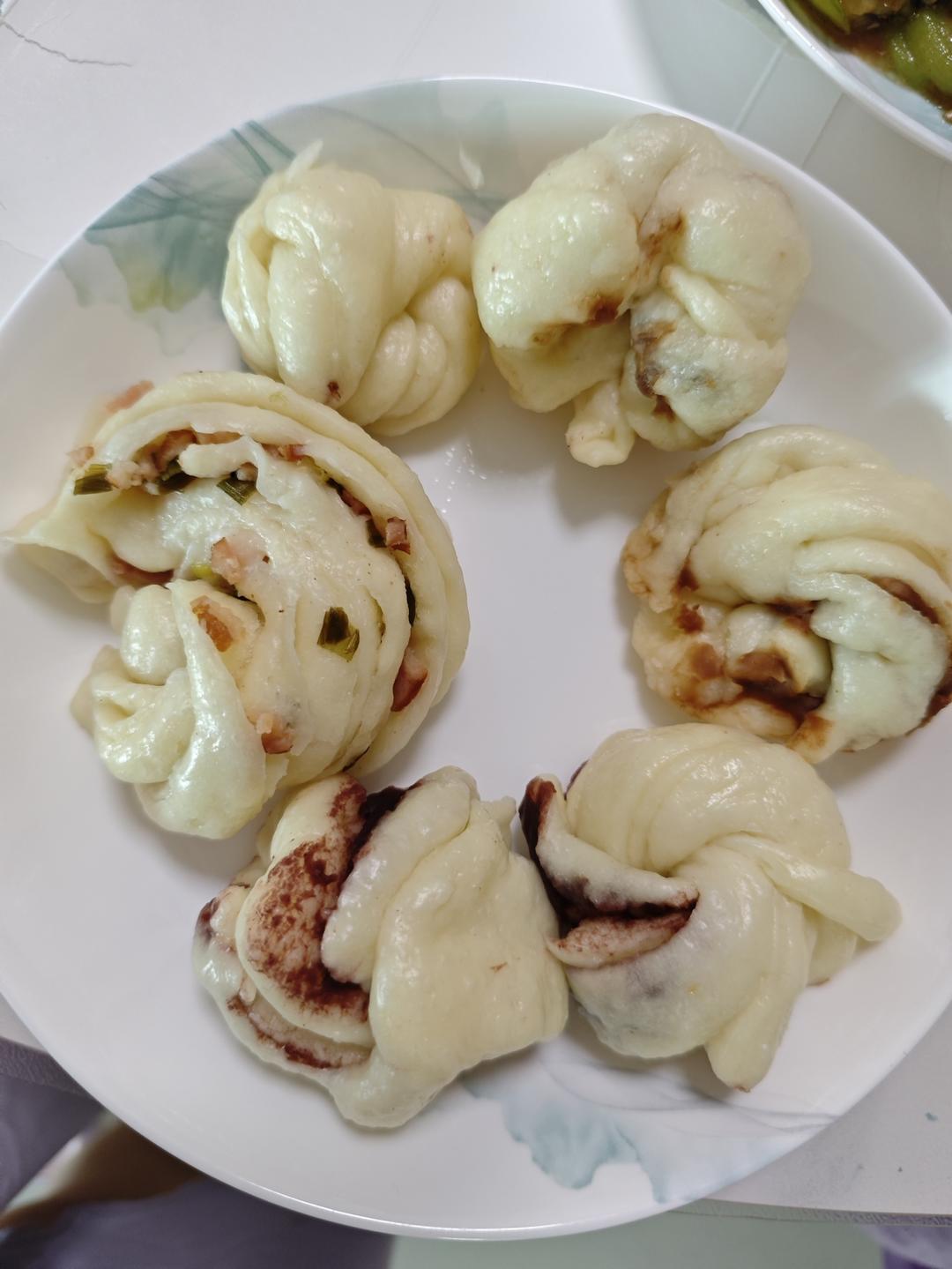 葱花培根花卷，一次发酵｜花样面食早餐