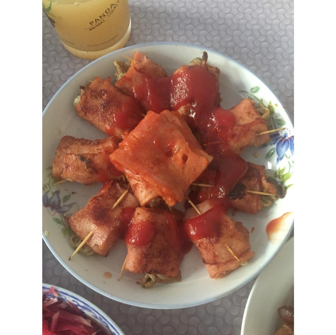 香煎培根金针菇卷