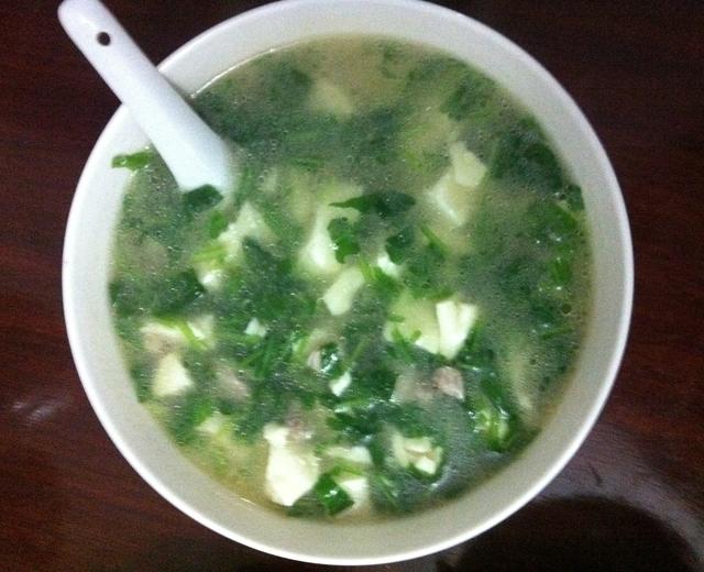 豆腐肉丝荠菜汤的做法