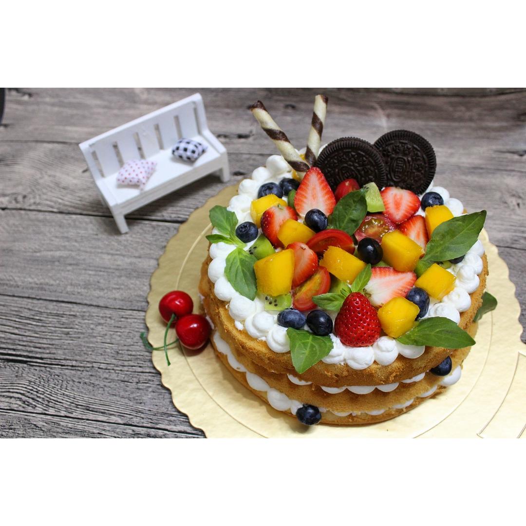 【零失败】不会裱花没关系的水果裸蛋糕 芒果裸蛋糕 完美戚风胚