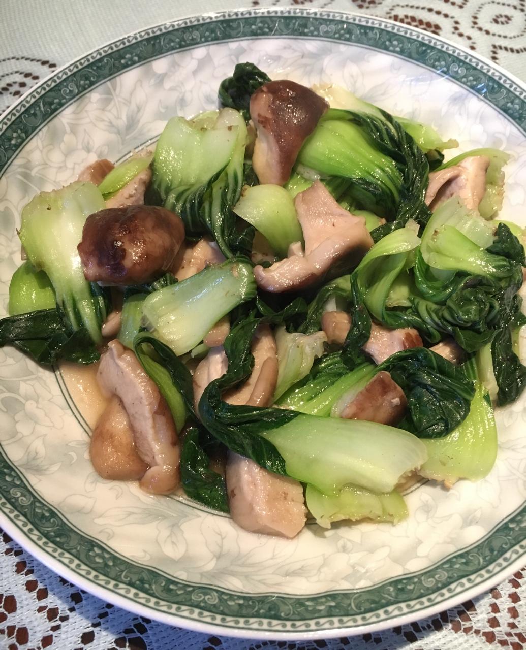 老丁的私房菜-香菇炒油菜