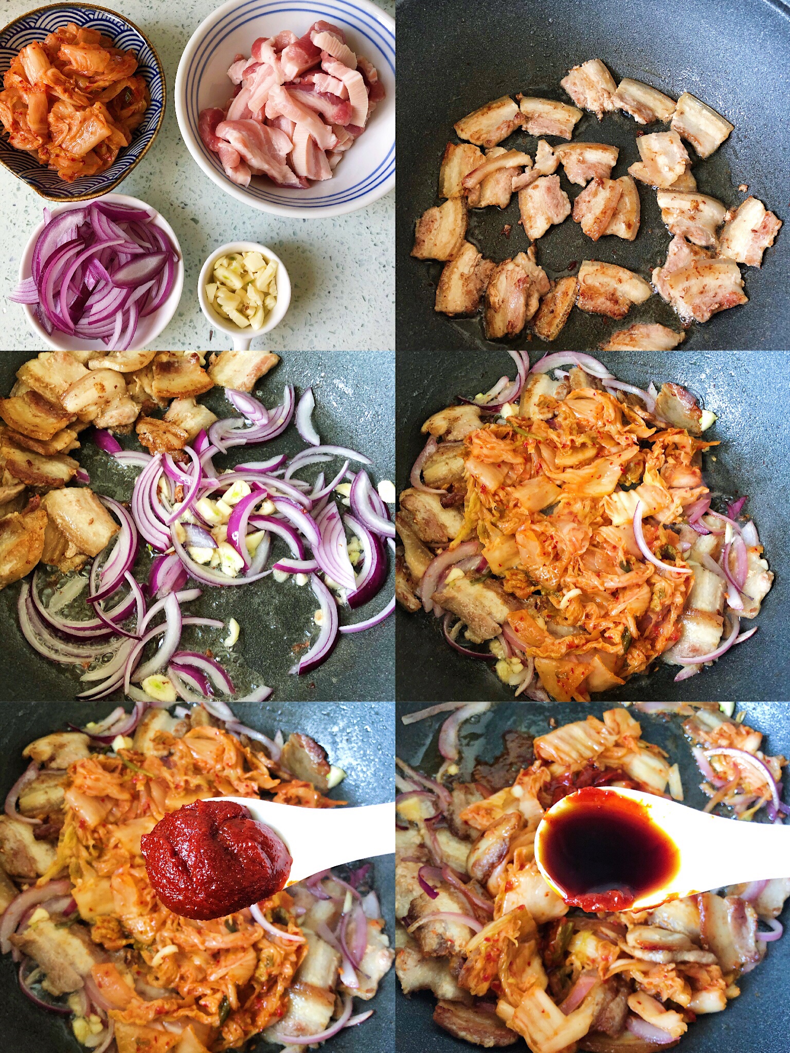 🔥爆好吃的韩式五花肉泡菜拌饭❗️的做法 步骤2