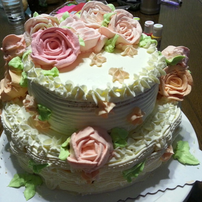 粉色玫瑰裱花蛋糕