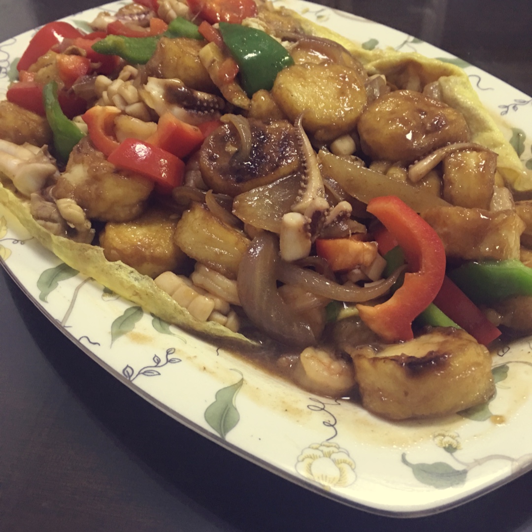 铁板海鲜日本豆腐 Seafood with Japanese Dofu