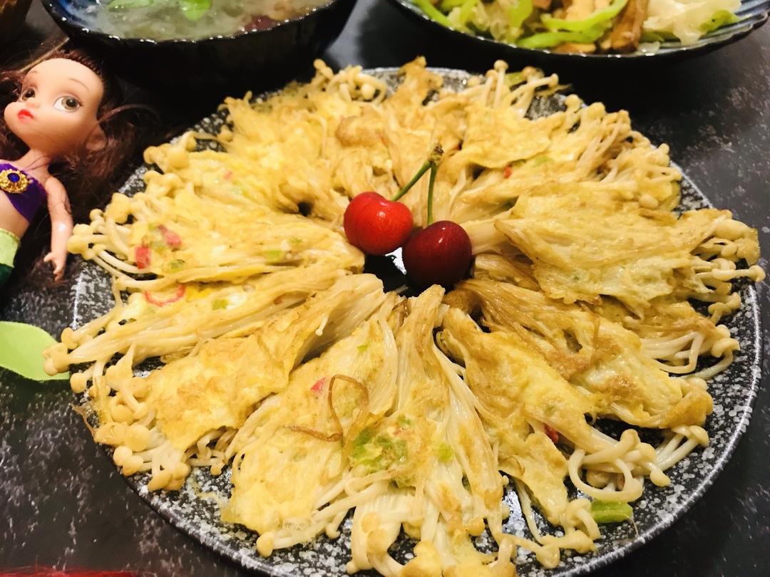 快手金针菇煎蛋的做法