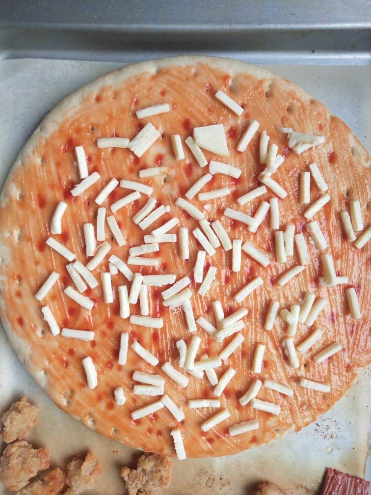 鸡米花和火腿双拼披萨的做法 步骤4
