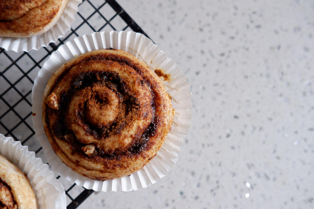 椰子油全麦免揉核桃肉桂卷【轻卡小食】——懒癌晚期版