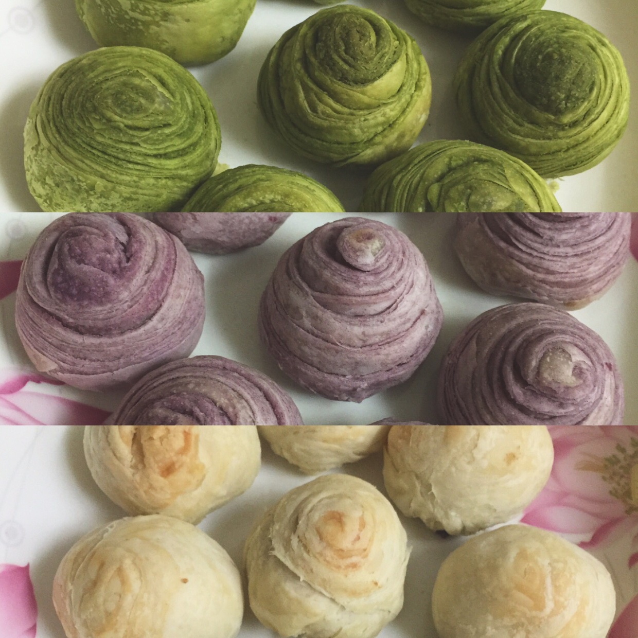 蛋黄酥~紫薯、抹茶、原味~花好月圆，中秋快乐~内附一次做六色蛋黄酥方法~