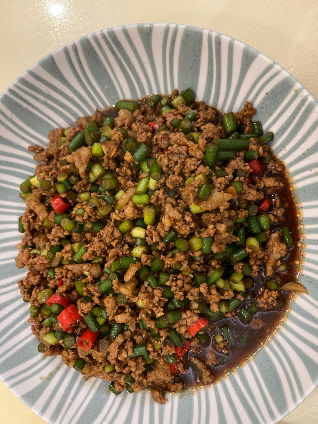 蒜苔炒肉末，三碗米饭都不够吃