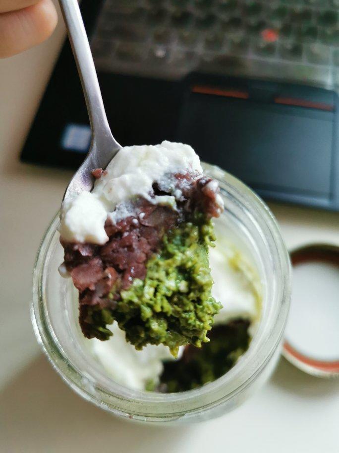 快手抹茶燕麦红豆奶冻布丁杯【健康小食】