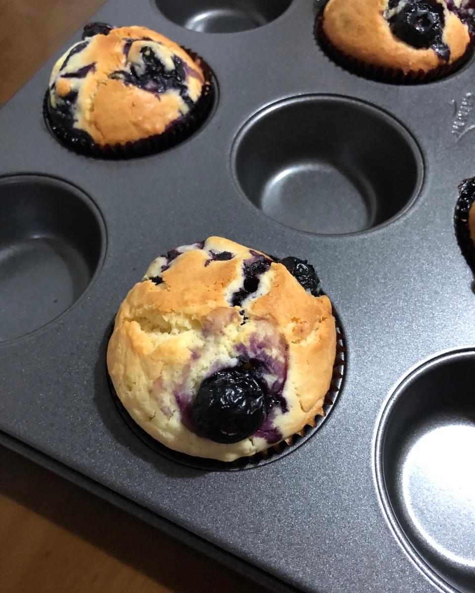 10分钟搞定的蓝莓麦芬，顶着大大的蘑菇头~