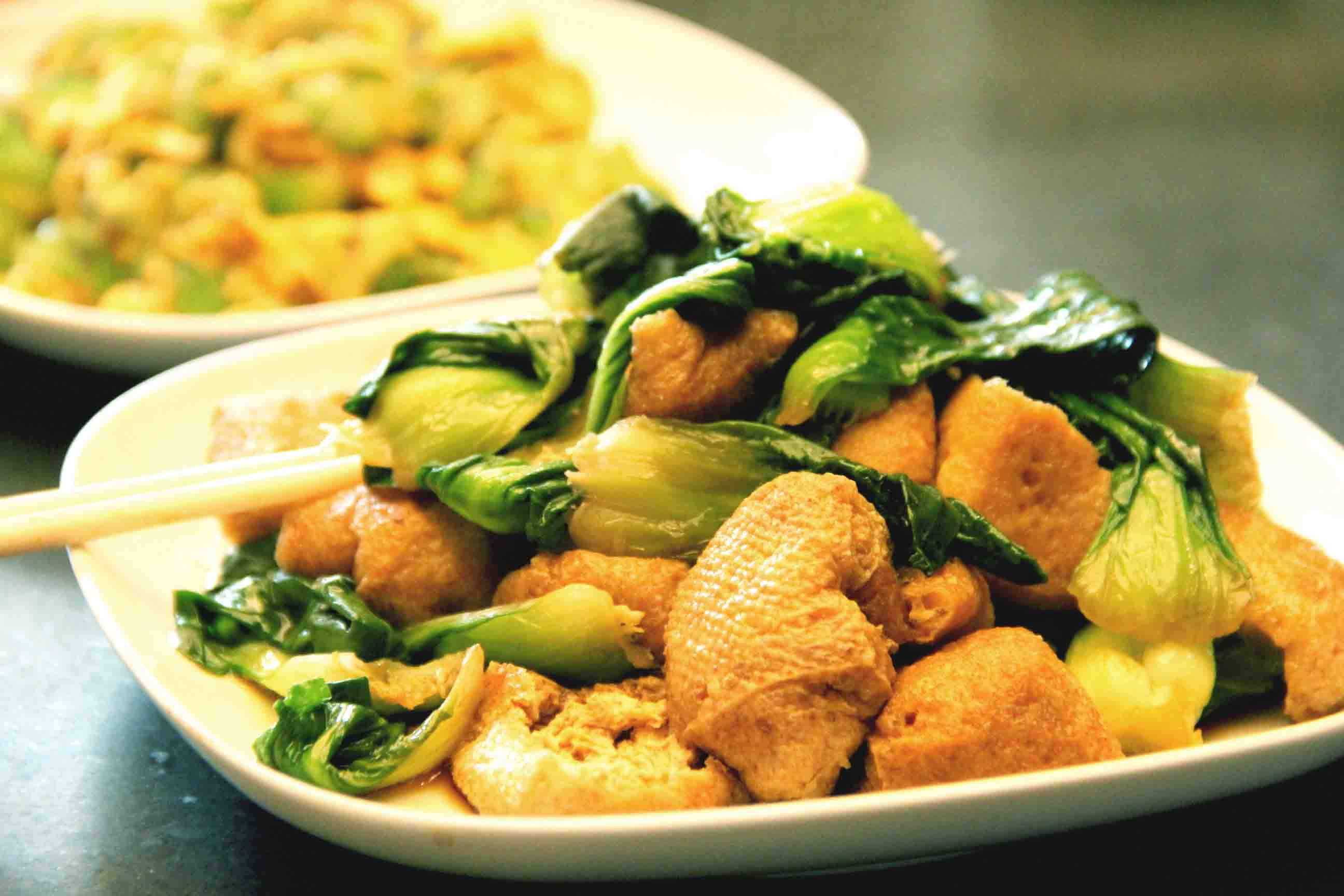 上海青烧油豆腐