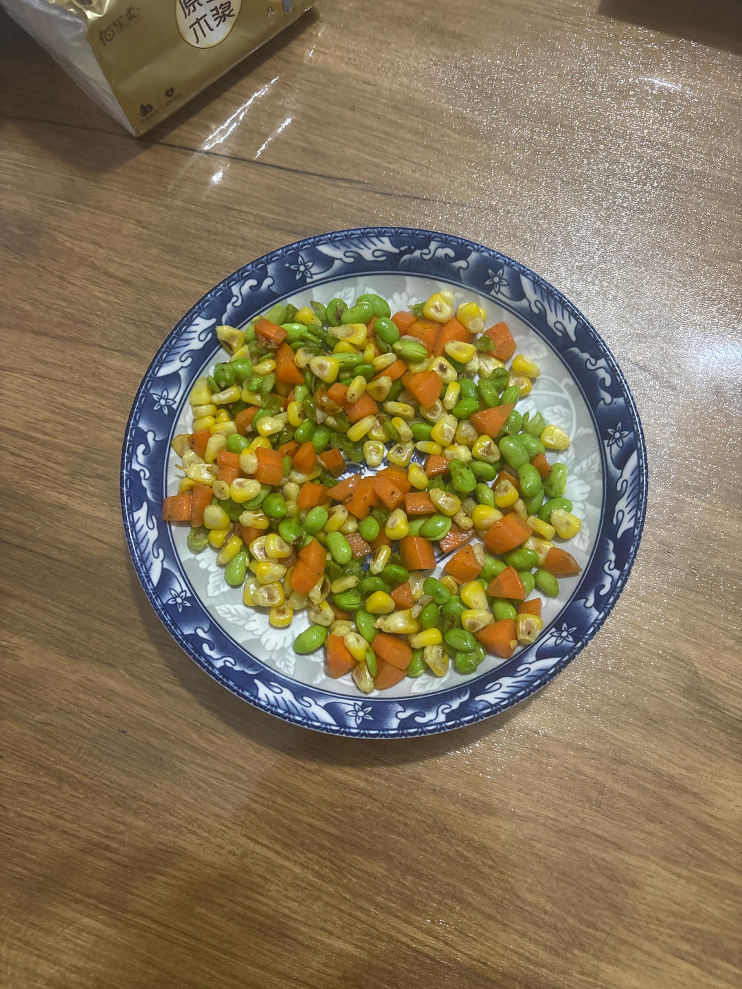 清炒毛豆玉米胡萝卜丁